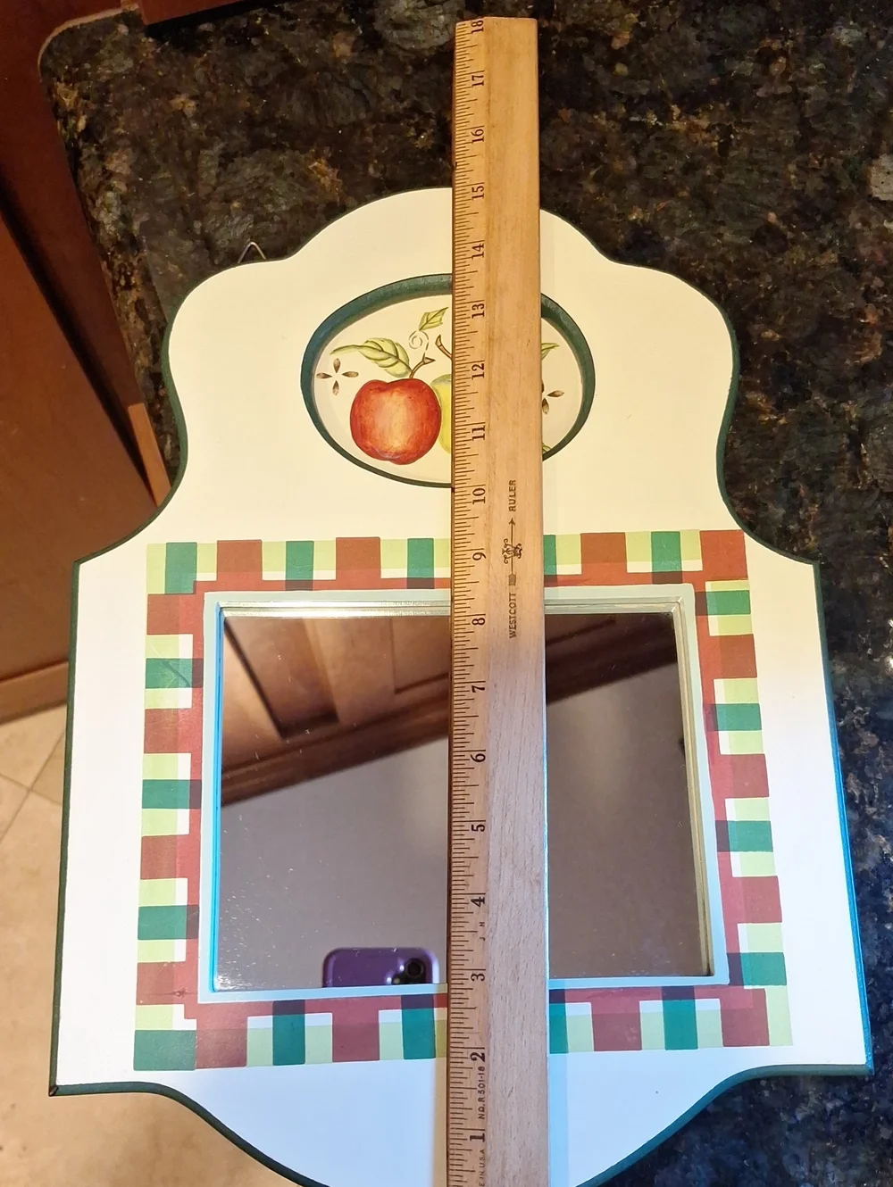 2002 Jo-Ann's Hand-Painted Apple Mirror with Checker Trim